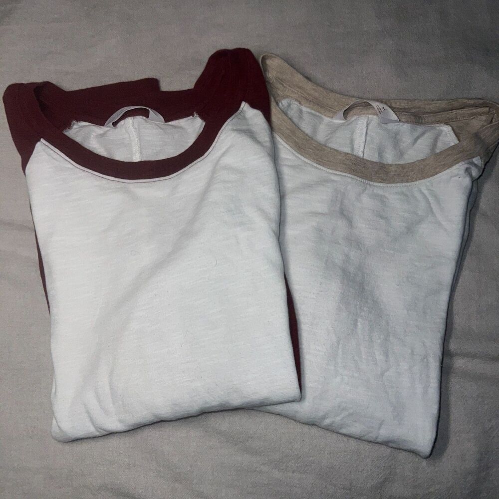 2 Lauren Conrad Medium Raglan Baseball Tees Maroon & Tan Long Sleeve Shirts - Picture 3 of 6